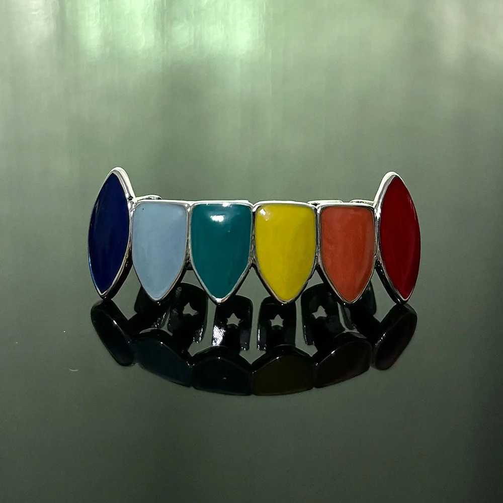 RACHELZ Hip Hop 6/6 Rainbow Color Teeth Grillz Braces Exaggerate Glossy Tooth Caps For Women Men Jewelry Party GiftXJ250114