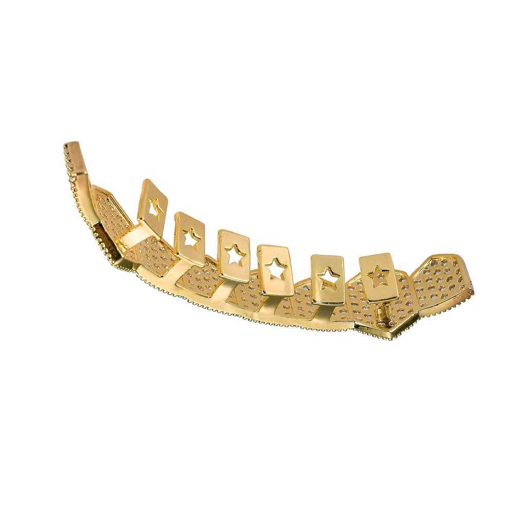 1set Hip Hop Iced Out Teeth Grillz Gold Plated Dental Grills Rock Tooth Grillz Caps Crystal Teeth Caps Halloween Vampire ToothXJ250114