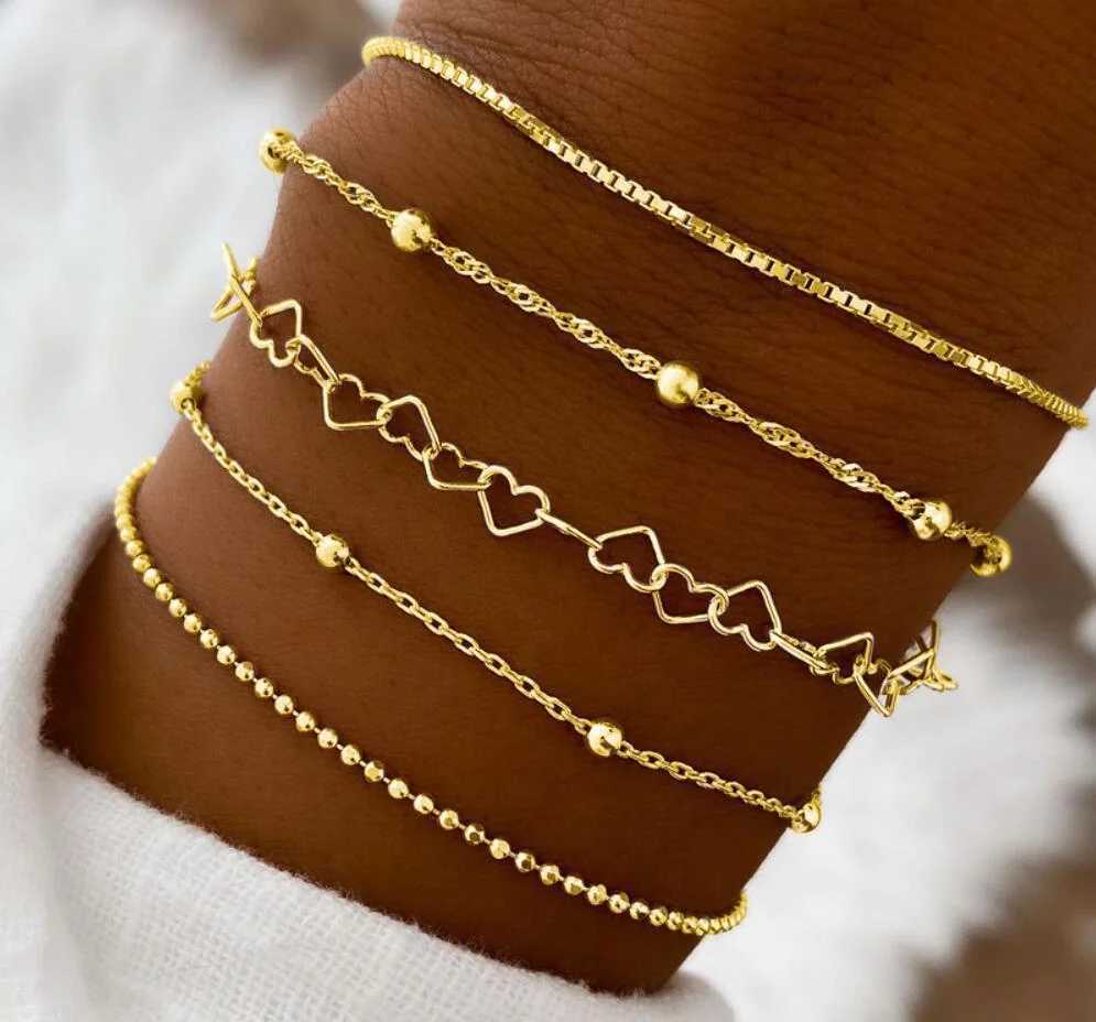 New Fashion 6-piece Gold Bracelet Set for Vintage Punk Shiny Zircon Cuba Link Bracelet Simple Jewelry Gift X250129