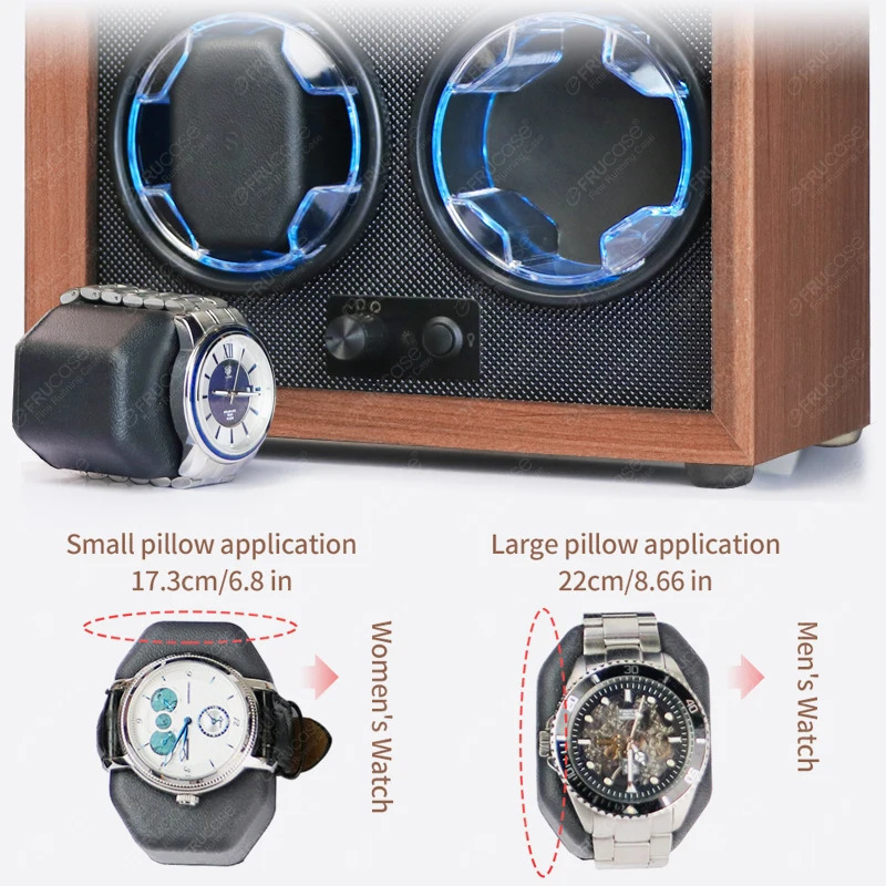 FRUCASE Double Watch Winder for Automatic Watches 2 Box Jewelry Display Collector Storage Wood Grain with Light 250121
