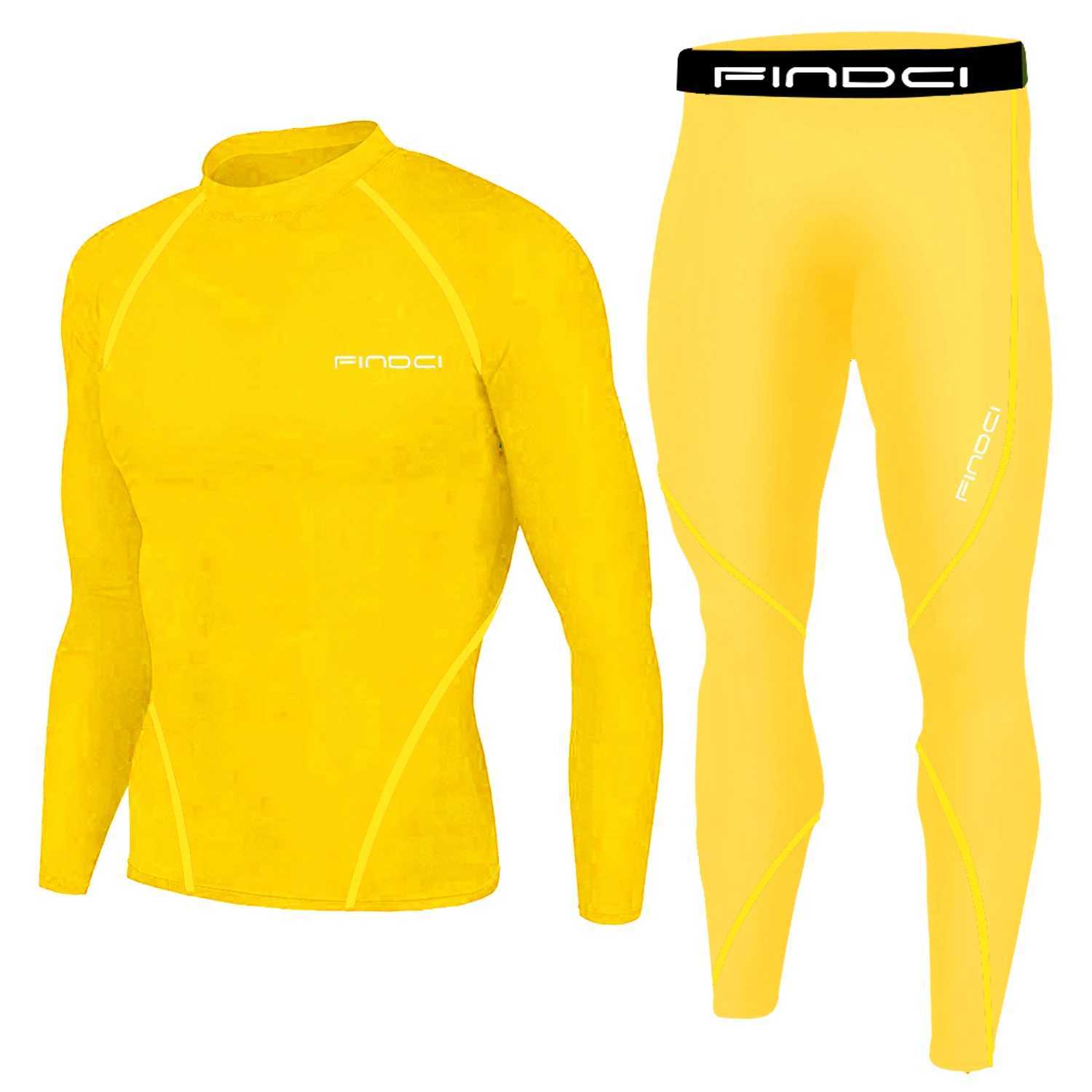 Findci Mens Sports Running Set Compression Shirt + Pants Skin-Tight Long Sleeves Quick Dry Fitness Tracksuit Gym Suits X2501295