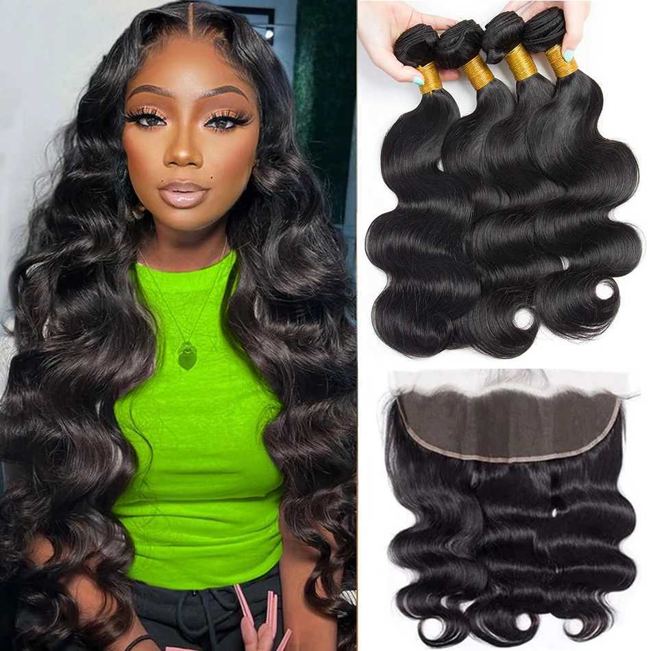 12A Brazilian Virgin 100% Unprocessed Human Hair Body Wave Bundles With Clo Frontal 3 Bundles With 13x4 Lace Frontal WigXJ250120