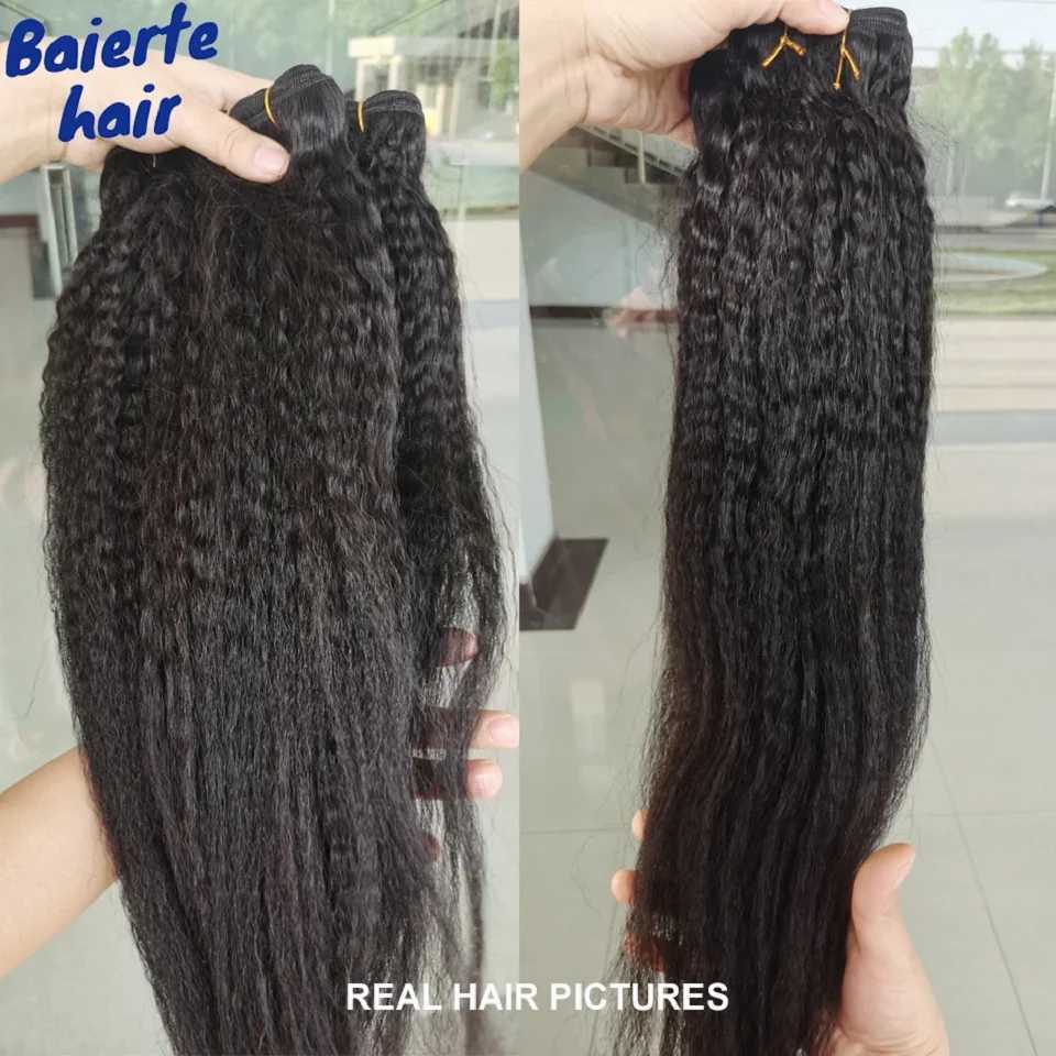 Long 32 38 40Inch Remy Kinky Straight Human Hair Bundles With Lace Clo Yaki Straight Bundles Hair Weft With 4X4 Lace CloXJ250120
