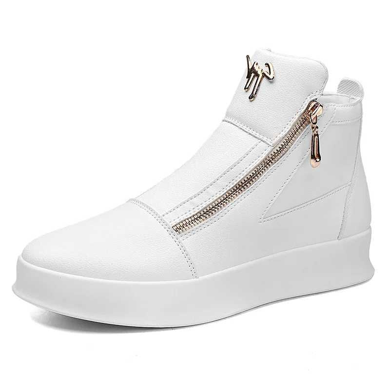 White Leather Boots Personality Metal Mens Shoes Personality Metal Mens Double Zipper Boots Fashion Casual Leather Shoes Male M250121