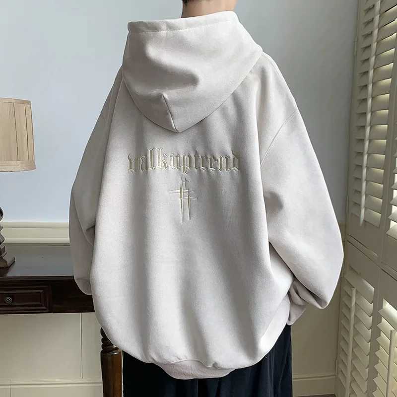 Chamois Leather Embroidered Sweatshirt Mens American Style Vintage Trendy Brand Casual Loose Fit Hooded Jacket Niche FashionXJ2500118