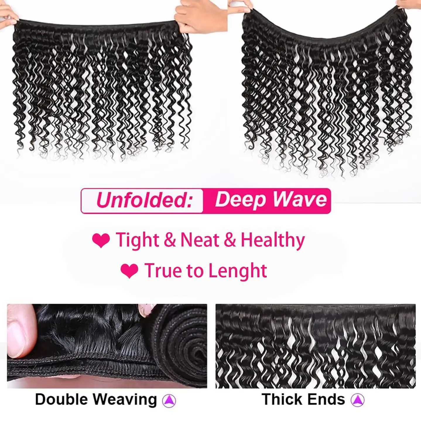 Deep Wave Bundles With Clo Brazilian Virgin Human Hair 3 Bundles With 4x4 Lace Clo for Black Women Natural Color 30 inchXJ250120