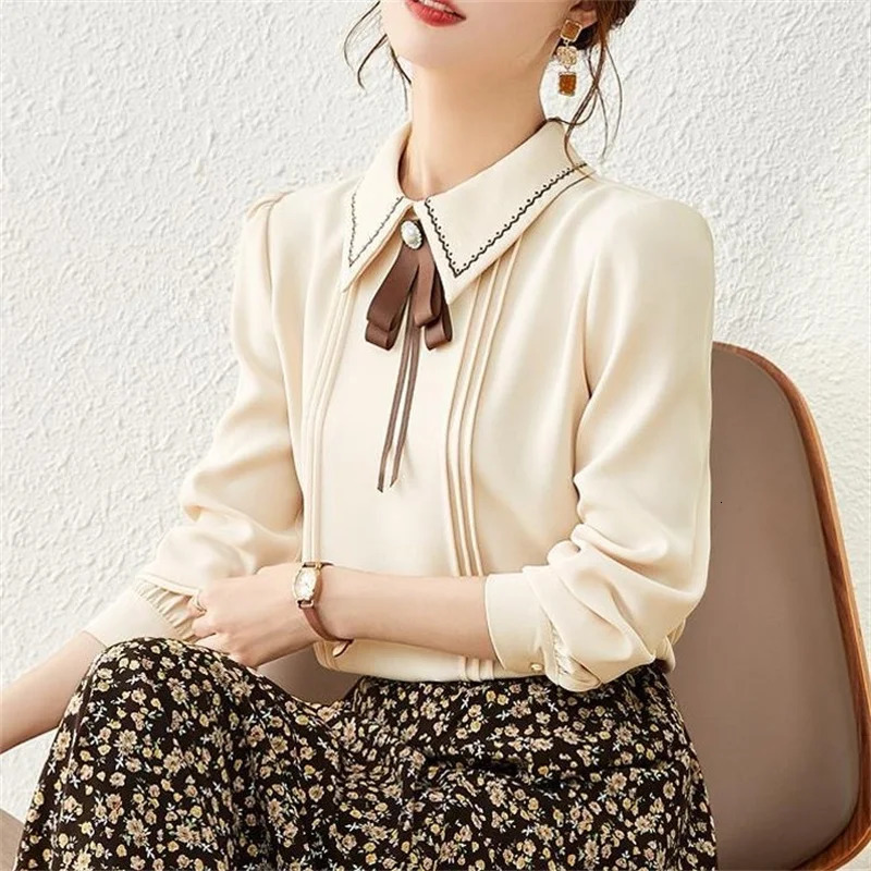 Women Spring Autumn Style Blouses Shirts Lady Casual Long Sleeve Peter Pan Collar Blusas Tops DF4655 250121