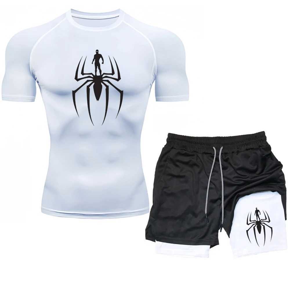 Mens Compression Training Sportswear Sports Fitness Quick-drying Tight Short-sleeved Anime Double-layer Shorts Summer Suit S-3XL X250129