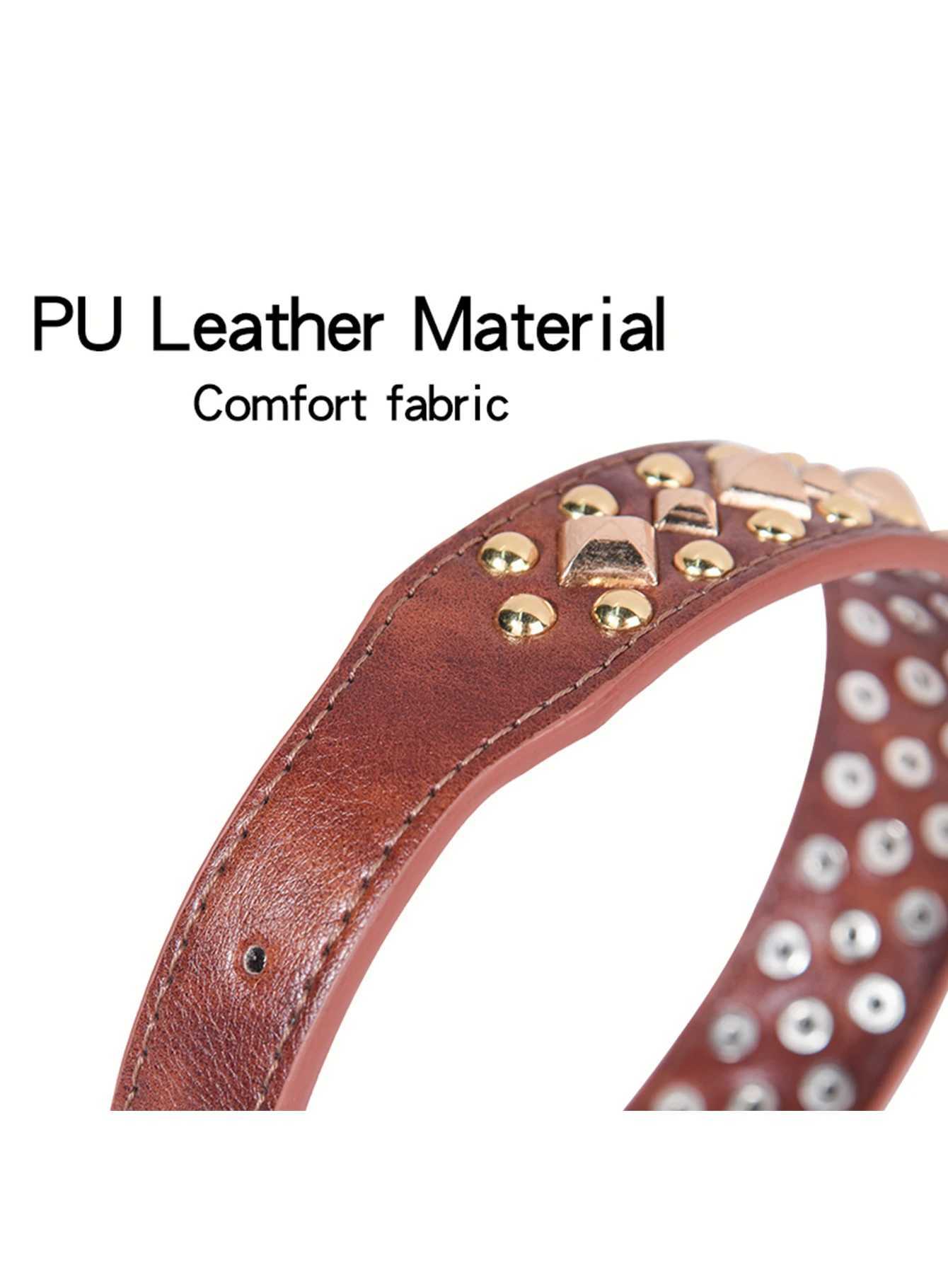 CP434 Rivet Leather Collar Golden Rivet Decoration Pet dog Collar Apply to Small Medium Large Dogs Retro style collar . X250129