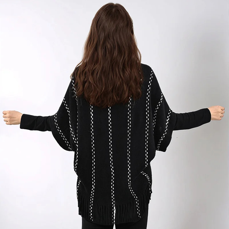 Winter Large Warm Tassel Shawl Solid Knitted Cardigan Cape Shawl Women Stylish Loose Thick Coat 87*47cm 250120