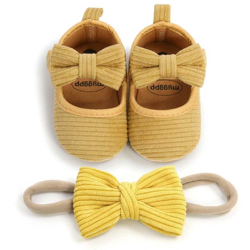 Baywell Cute Baby Girls Non-Slip Bowknot Shoes + Headband Newborn Princess Wedding Shoes Toddler First Walkers 0-18M X250129