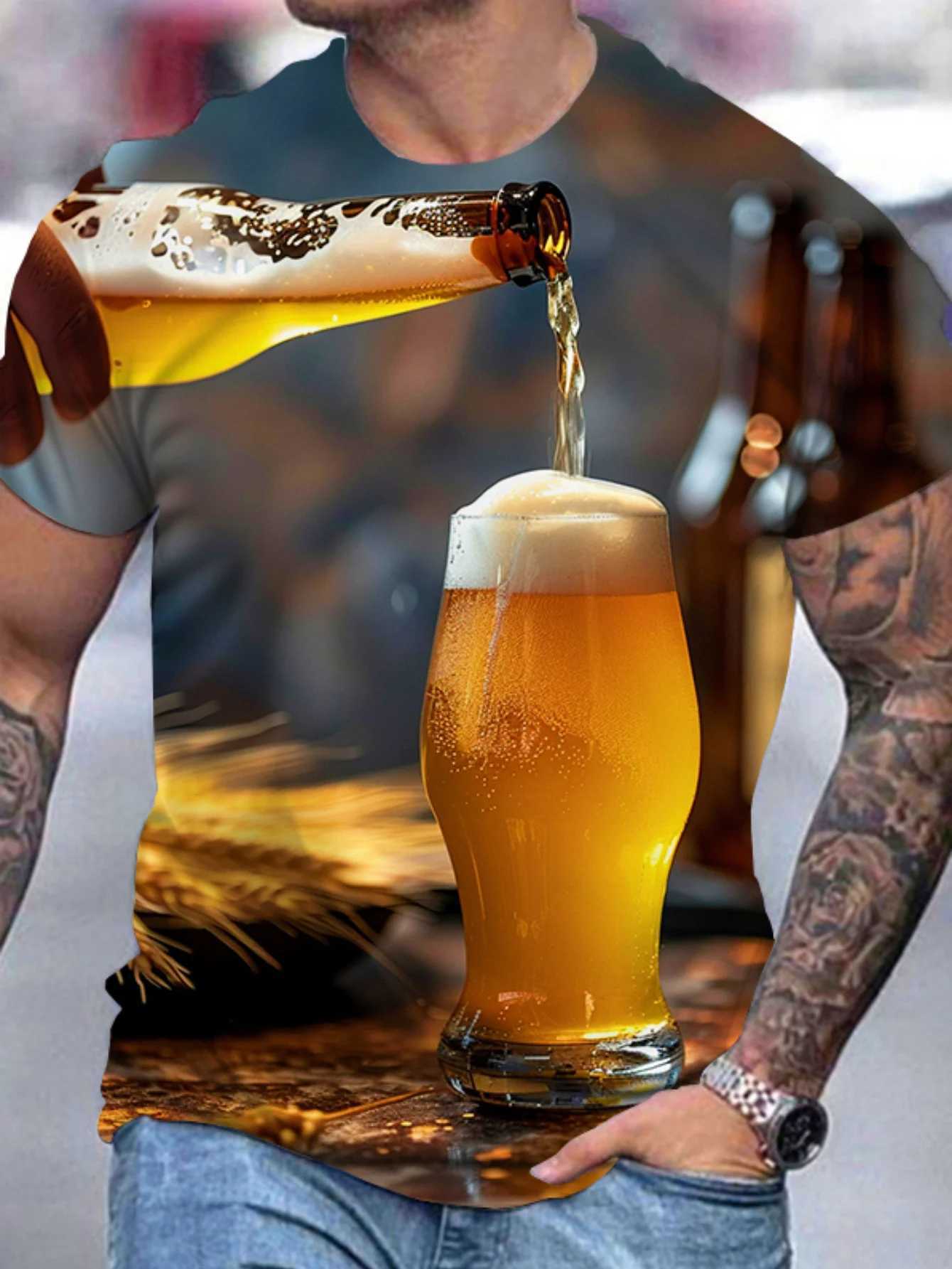 Mens T-Shir Gradient Color Beer Graphic Print Short Sleeve Crew Neck Tee Vacation Casual Mens Clothing for Summer Outdoor TopXJ250117