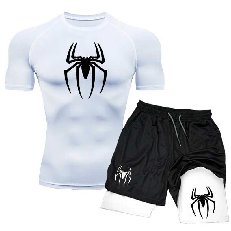 Summer New Compression Shirts Men Fitness Gym Sport Running Shorts+Shirt 2PCS Suit Workout Quick Dry Short Sleeve Sets For Men X250129