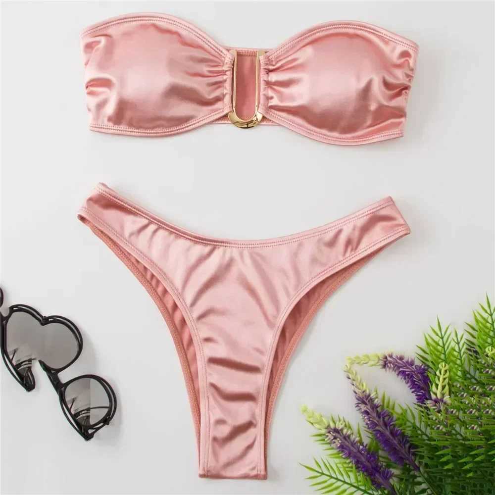 Sexy U Shaped Bandeau Bikinis Sets jer Strapless Swimwear Women Gold Swimsuit Bathing Suit Biquinis Brazilian Bikini Swim 2025XJ250120