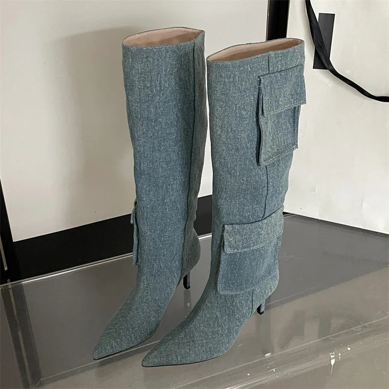 Eilyken 2025 Winter BIG Szie 43 Women Knee-High Boots Sexy Pointed Toe Thin Heels Stripper Shoes Largas De Mujer 250122