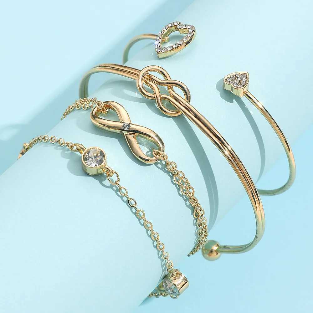 4-piece/set Retro Gold Cuff Zircon Bracelet Set Star Bracelet Fashion Elegant Bracelet Jewelry Gift X250129