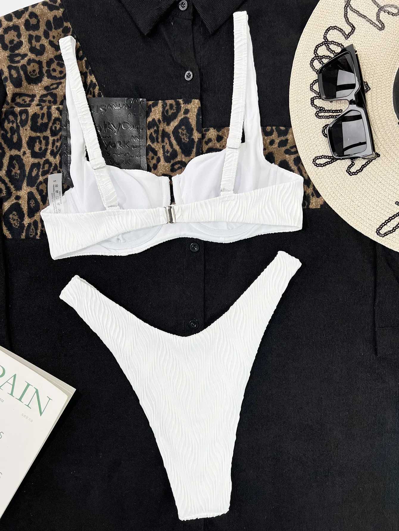 2024 New Solid White Swimsuit Woman 2023 Sexy Underwire U-neck Bikini High Waist Two Piece Swimwear Backless Beach Bathing SuitXJ250120