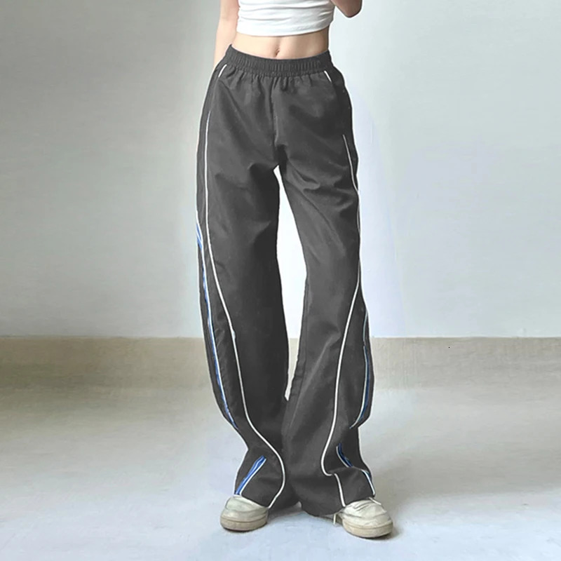 Darlingaga Casual Stripe Spliced Techwear Sweatpants Sporty Chic Basic Trousers Baggy Stitched Elastic Waist Joggers Pants 250122