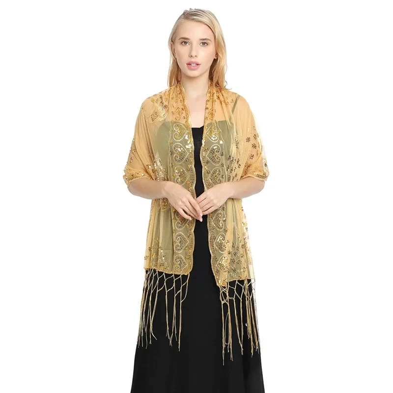 Spring Autumn Sequin Shawl Peacock Embroidery Tassel Shawl Party Evening Dress Shawl Cloak Ponchos Capes Green 250121