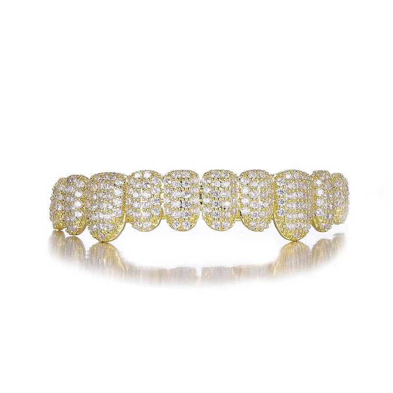 Hip Hop 10 Full CZ Stones Long Teeth Grillz Caps Cubic Zircon Iced Out Micro Pave Top Bottom Charm Grills For Men Women JewelryXJ250114