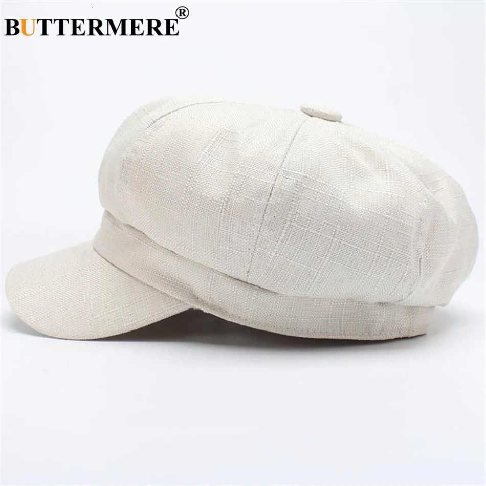BUTTERMERE Linen sboy Cap Women White French Painter Hat Ladies Spring Summer Beret Female Octagonal Baker Boy 250118