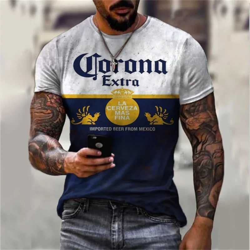 New Summer Men T-Shirt Beer Printed Short Sleeve Clothing Casual Oversized Streetwear Fashion Vintage Monogram Male Tees ampXJ250117