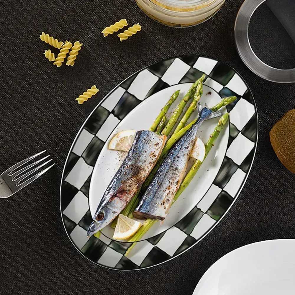 Glass Western Creative Tableware Black and White Wedding Banquet Bone Chinese Flat Ceramic Desktop Floppy Disk X250129