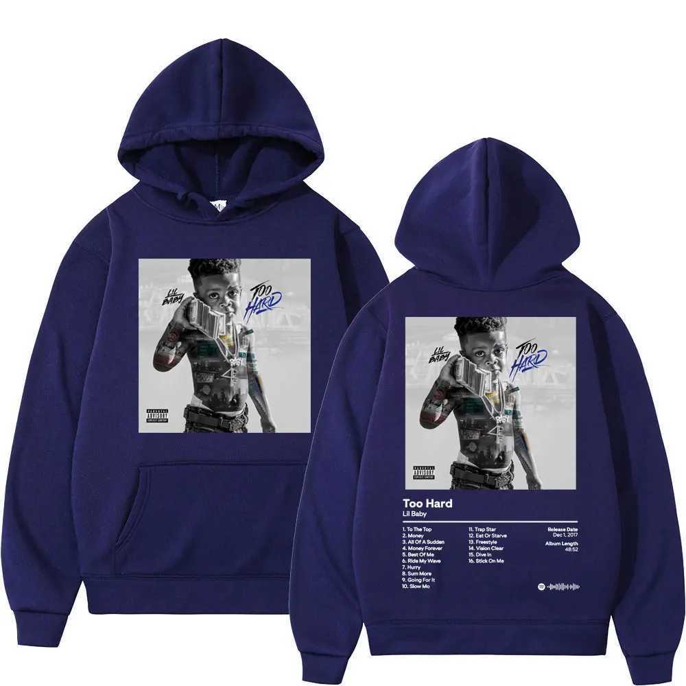 Rapper Lil Baby Music Album Too Hard Print Hoodie Autumn Winter Hip Hop Vintage Sweatshirts Unisex Fashion Trend Loose Pullovers X250129