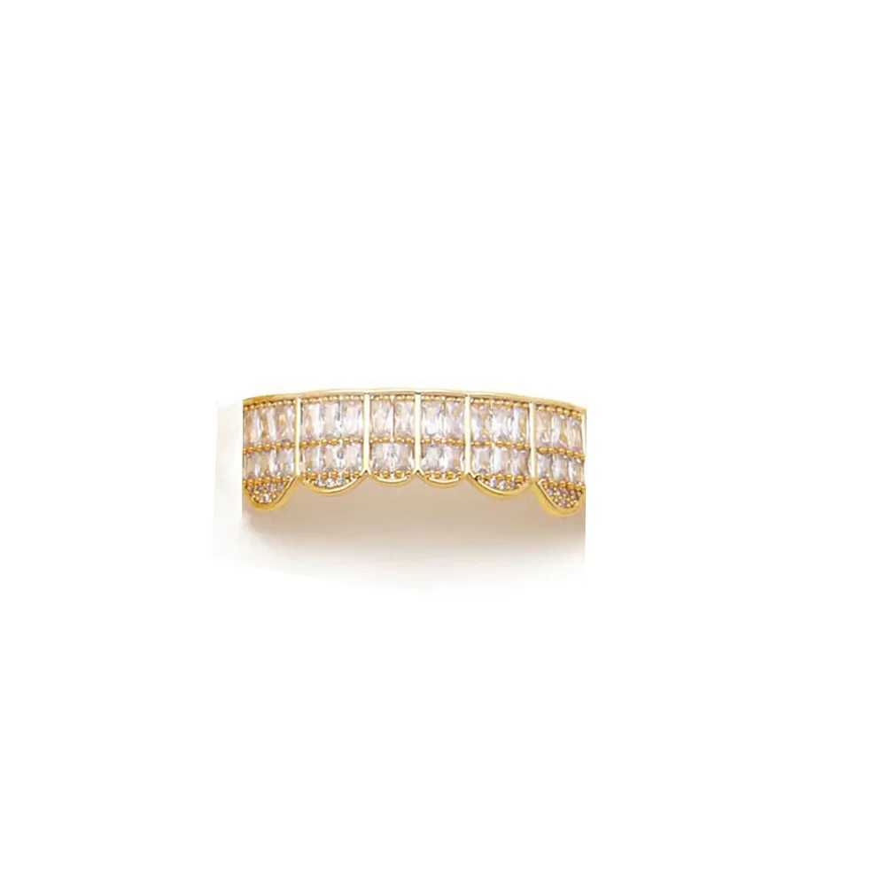 Hip Hop Full CZ Iced Out Teeth Grillz Caps Bling Cubic Zircon Micro Pave Top Bottom Charm Grills Set For Men Women JewelryXJ250114