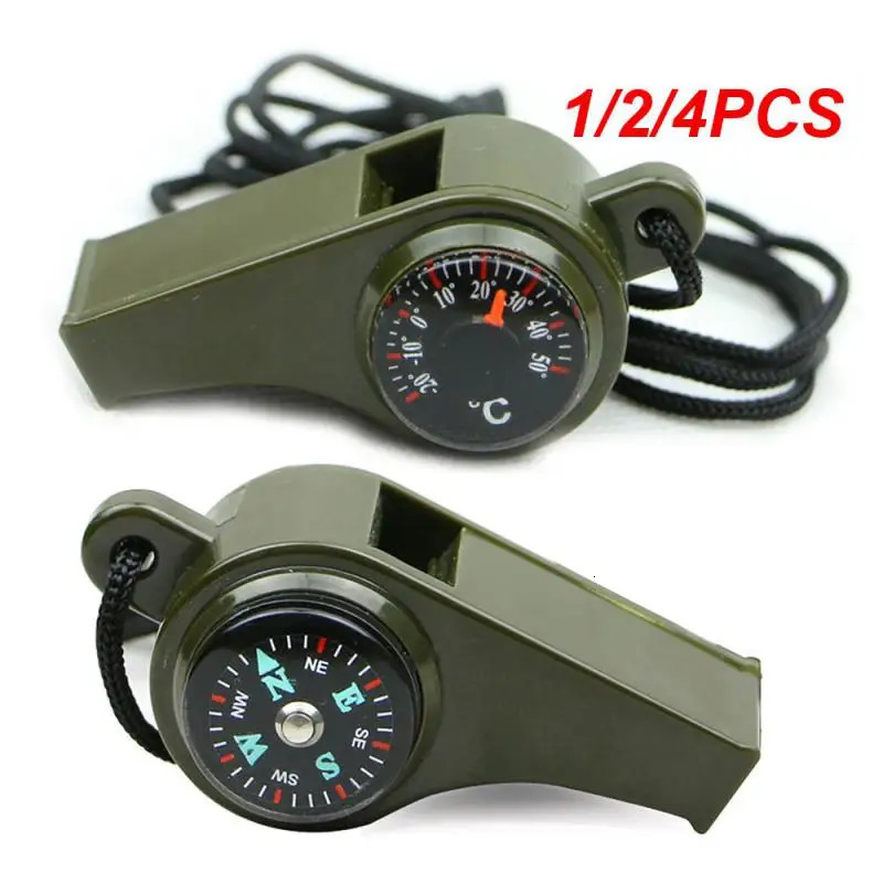 124PCS 3in1 Survival Whistle Mutifunction Lightweight Thermometer Compass For Camping Hiking And Outdoor Activities 250107