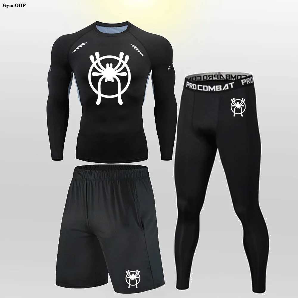 Superhero 3 Pcs Set Mens Workout Sports Suit Gym Fitness Compression Clothes Running Jogging Sport Wear Exercise Rashguard Men X250129