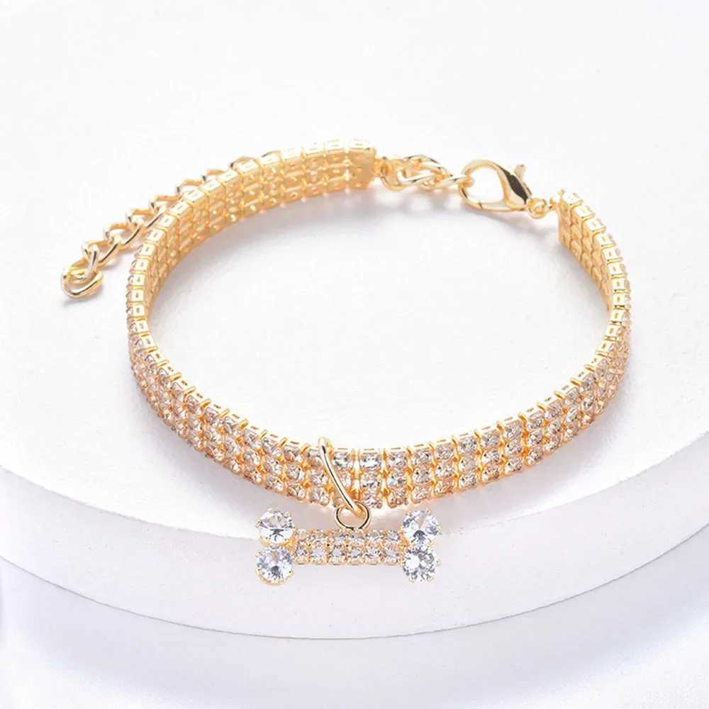 Dog Diamond Necklace Adjustable Fancy Jewelry Collar with Bling Rhinestones Bone Charm Girl Puppy Wedding Collar Cat Accessories X250129