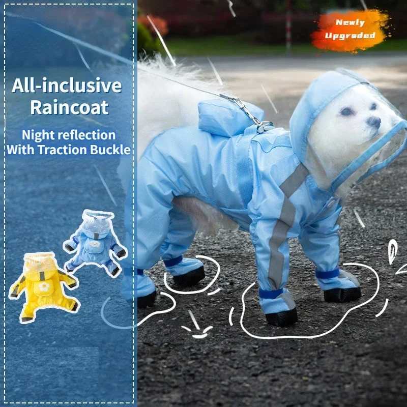 Pet Dog Raincoat Hooded Jumpsuit Four-legged All-inclusive Waterproof Outdoor Dog Costume Reflective Rain Poncho Pet ClothesXJ250121