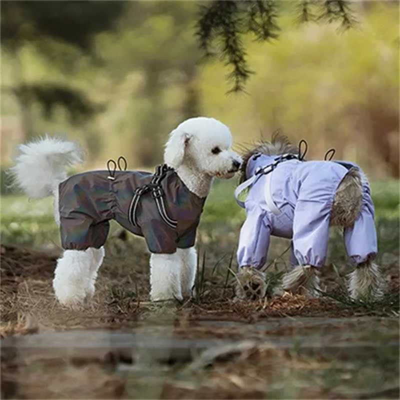 Dog Raincoat with Harness Waterproof Pet Rain Jacket for Small Dogs Adjustable Reflective Dog Rain Overalls with 4 LegsXJ250121