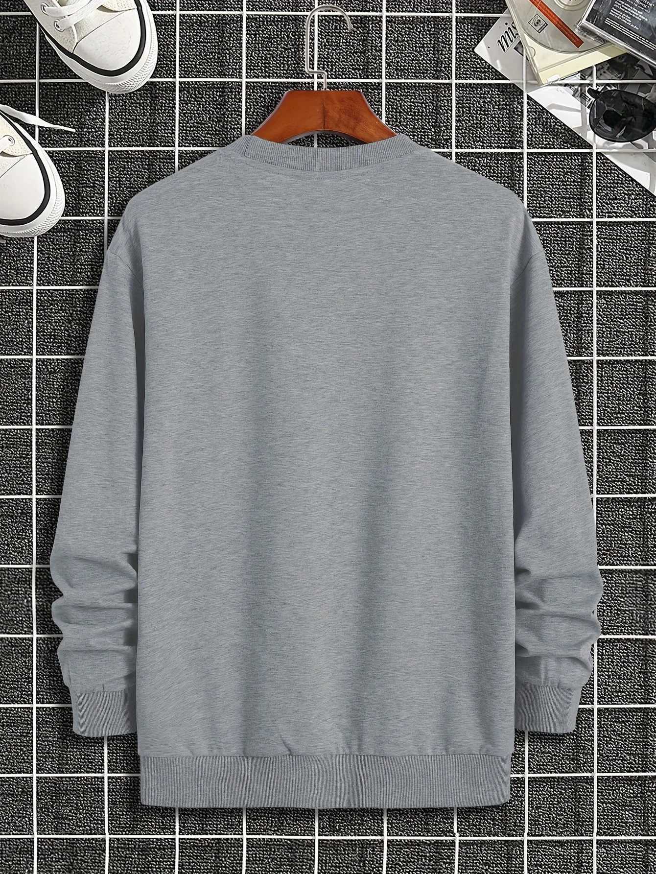 Mens autumn and winter fashionable casual loose plus rose pattern printed fleece pullover round neck long sleeved sweatshirtXJ2500118