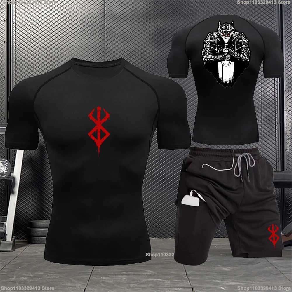 Mens Sports Compression Clothing Two-piece Summer Casual Fitness Suit Short-sleeved T-shirt + Shorts Casual Sportswear Suit S-3XL X250129