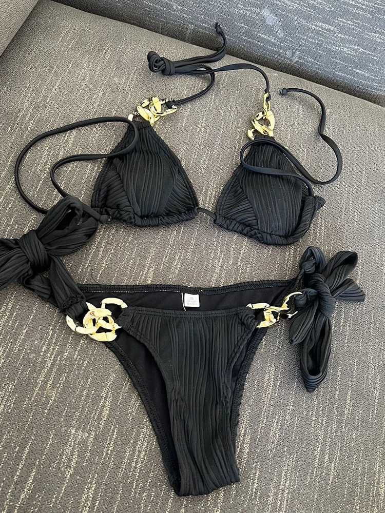 Circyy Swimming Suit for Women Solid Sexy Bikini Set Two-pieces Beachwear Summer Sequined Bather Bathing Suit Backless BiquinisXJ250120