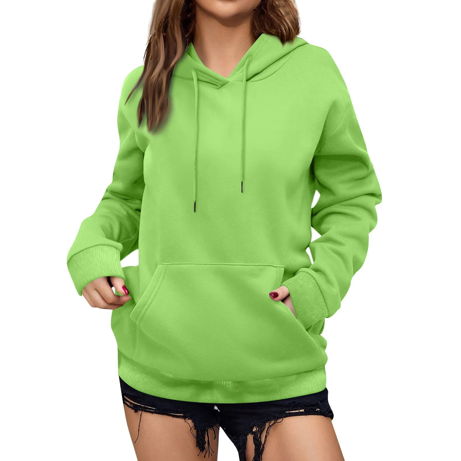 y2k Solid Minimalist Womens Hoodie Long Sleeve With Pocket Casual Daily Wear Women Hoodies Autumn Sudadera de mujer 250122