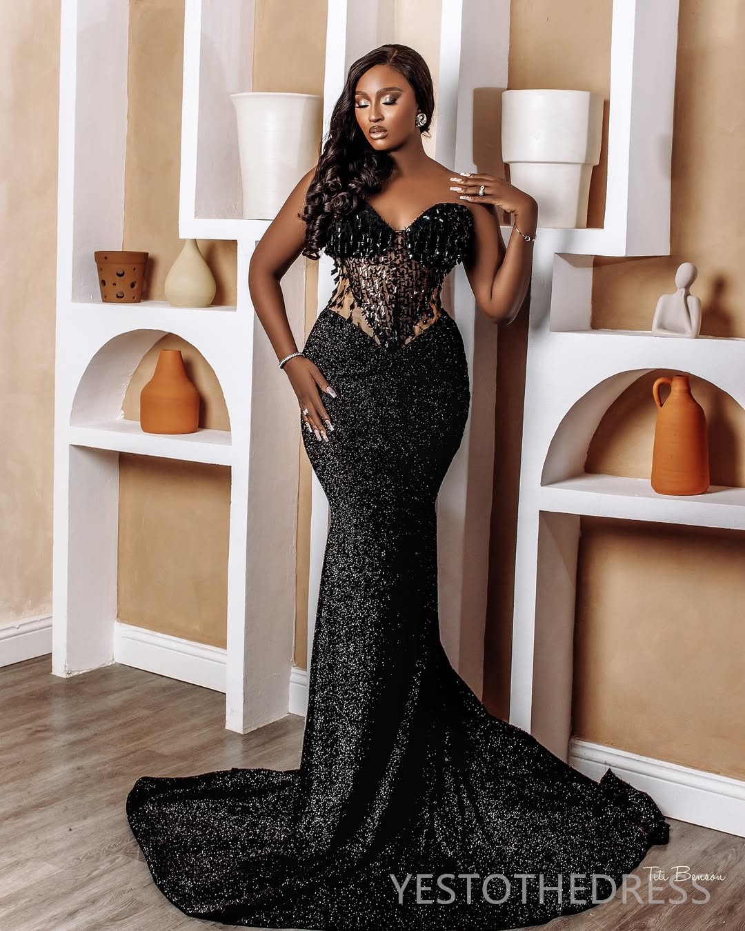 2025 Black Aso Ebi Prom Dresses Mermaid Evening Gowns For Black Women Illusion Appliqued Beaded Lace Birthday Party Dress Second Reception Gowns AM203