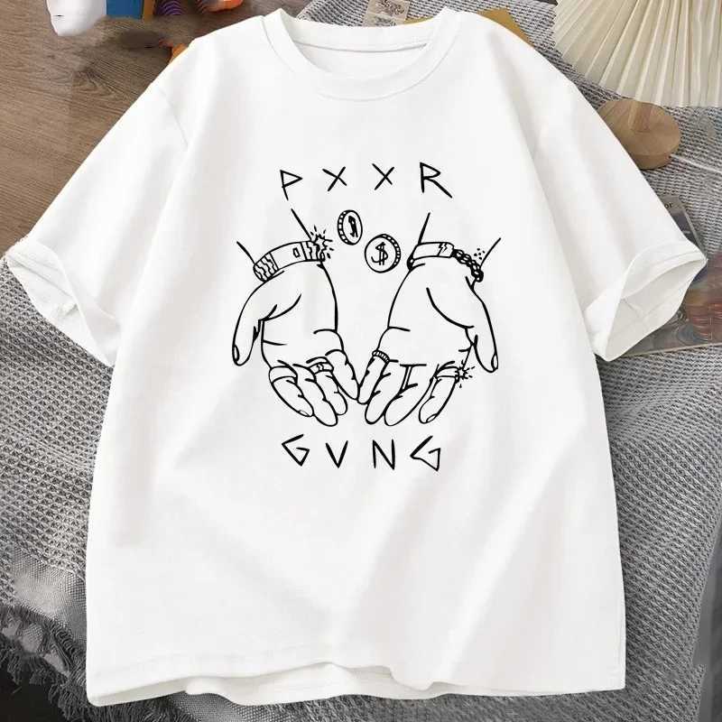 Pxxr Gvng Graphic Printed Summer T-shirts Round Neck Oversized Tshirt Men Cotton Short Sleeve Tops Casual Unisex Streetwear TeesXJ250117
