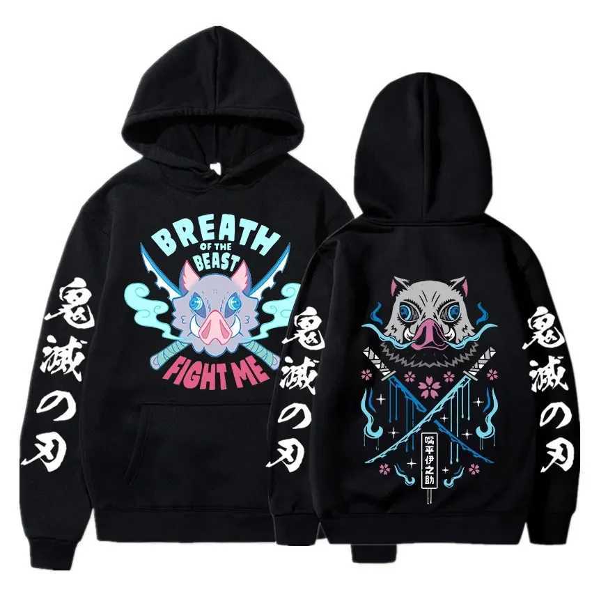 Anime Demon Slayer Hoodie Kimetsu No Yaiba Funny Fight Inosuke Hooded Sweatshirt Men Women Cotton Pullover Oversized StreetwearXJ2500118