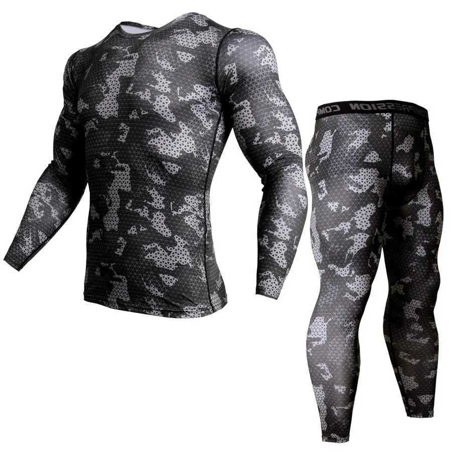 Hot underwear Rash Guard kit MMA compression clothing leg mens strapless fitness T-shirt camouflage sportswear X250129