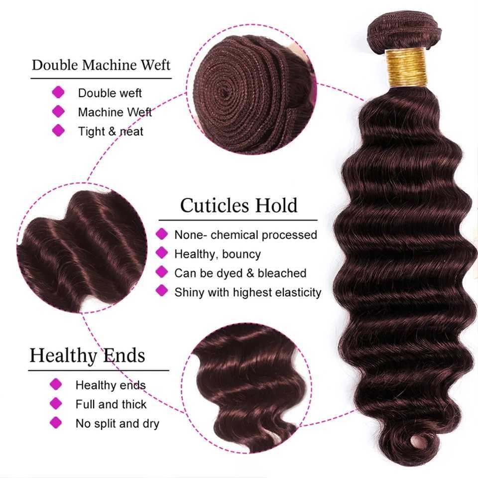 #4 Chocolate Dark Brown Loose Deep Wave Human Hair Bundles With Clo 4x4 13x4 HD Lace Frontal 100% Remy Human Hair BundlesXJ250120