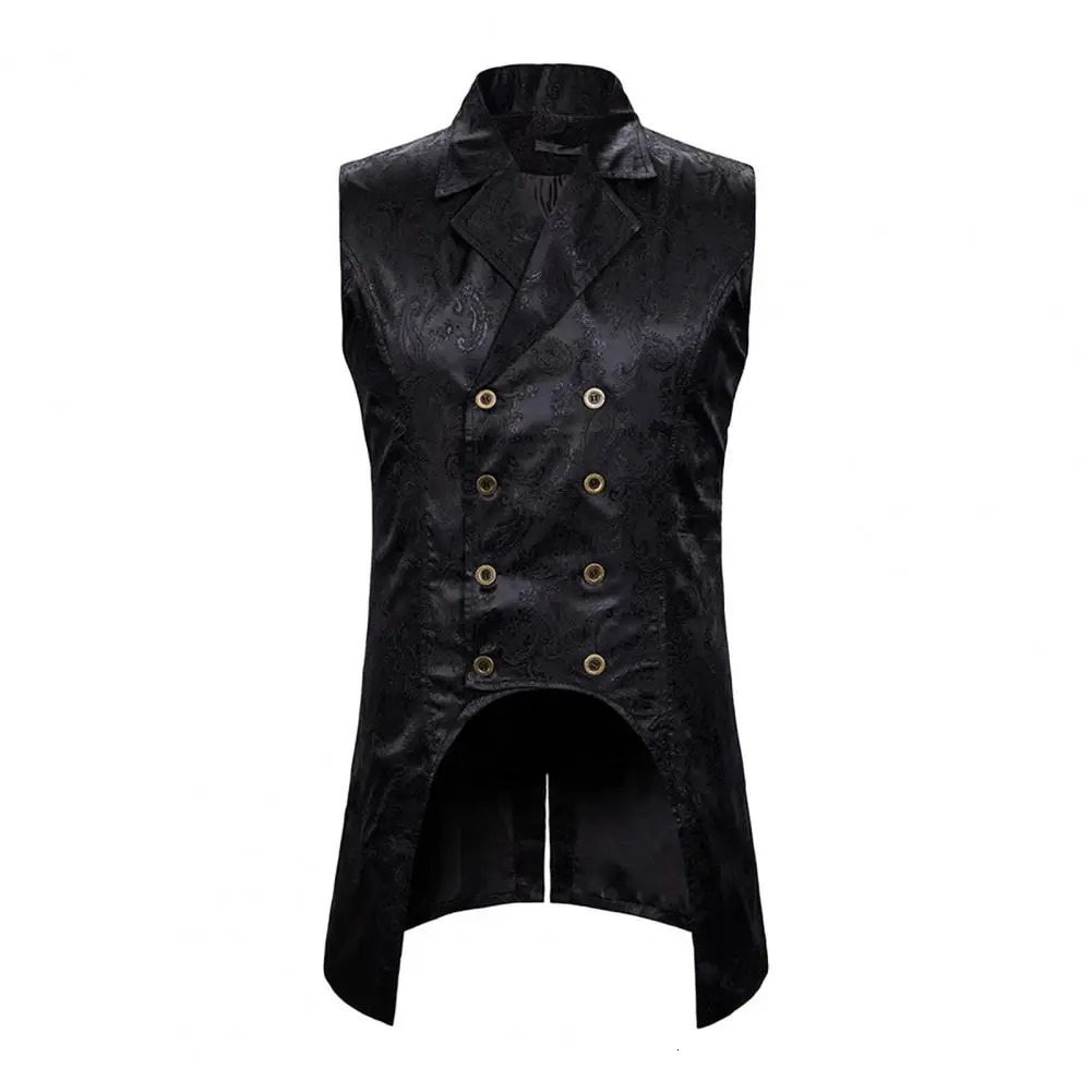 Men Vest Retro Sleeveless Slim Fit Mid Length Lapel Doublebreasted Split Hem Loyal Gentlemen Medieval Waistcoat 250114Z