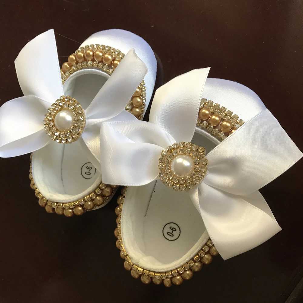 Baby Princess Girl Non white Pearl Ordinary Rhinestone Comfortable Soft Cotton Hook and Loop Toddler Baby Bed Shoes X2503221