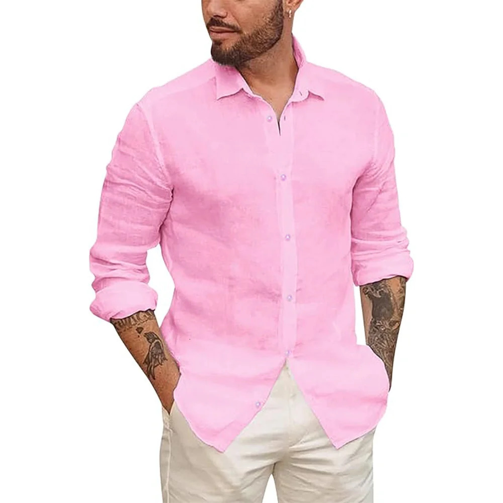 Mens Button Up Shirts for Men Long Sleeve Cotton Linen Hawaiian Beach Shirt Casual ummer Lightweight Tops 250110