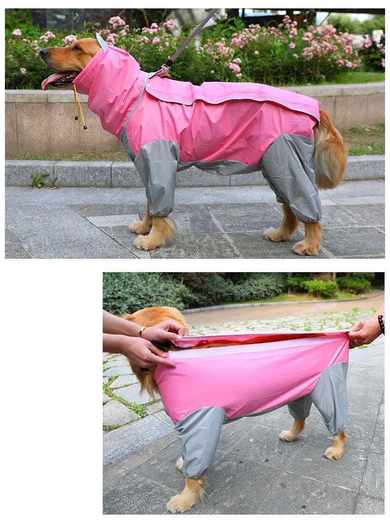 2024 Waterproof Large Dog Raincoat Clothes Outdoor Rain Coat Jacket Coat Blue Red Reflective strip Snow Dog Rain ClothesXJ250121