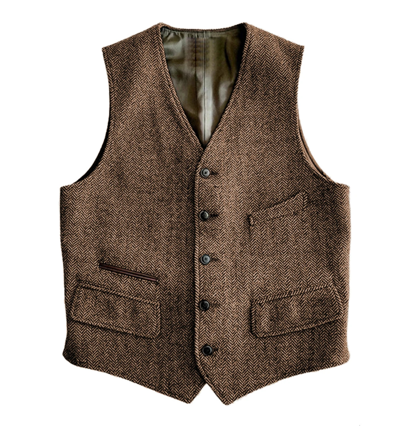 Mens Vest Male Slim Fit Herringbone Fabric Waistcoat Elegant Tweed Vest for Wedding Groomsmen 250108