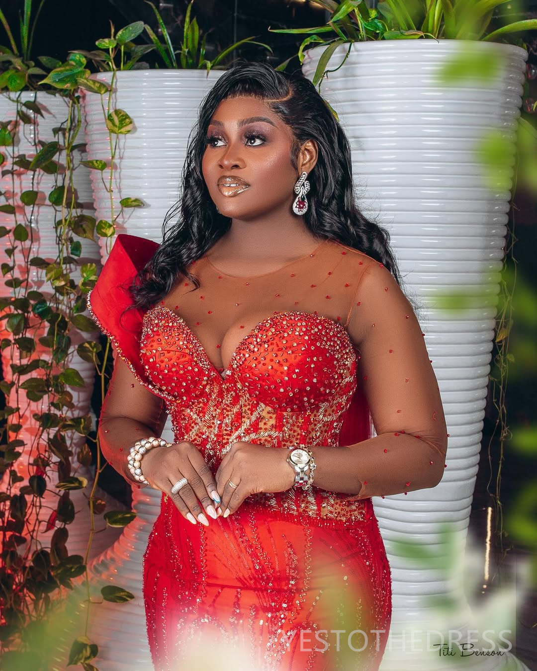 2025 Plus Size Red Aso Ebi Prom Dresses Mermaid Evening Gowns For Black Women Sheer Neck Long Sleeves Beaded Lace Birthday Party Dress Second Receptio