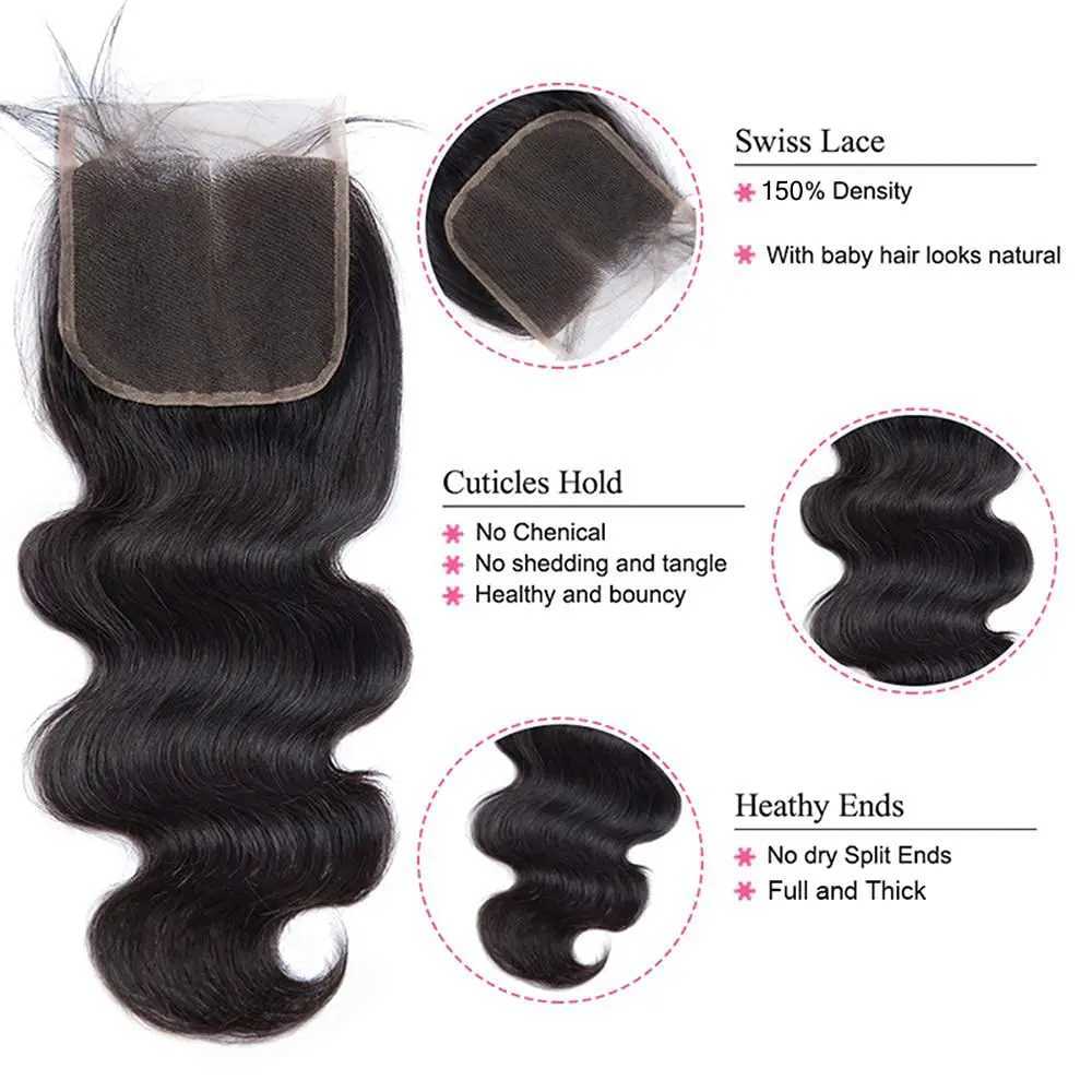 Body Wave Bundles with Clo Brazilian Human Hair 3 Bundles with 4x4 HD Transparent Lace Clo Natural Color 3 Bundles HairXJ250120